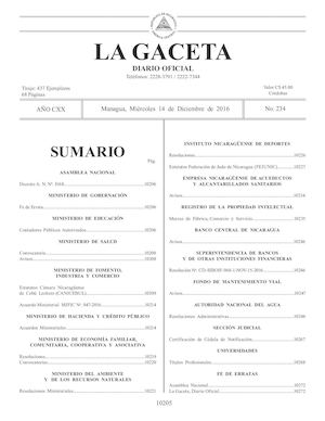 Gaceta No 234 Miércoles 14 De Diciembre De 2016