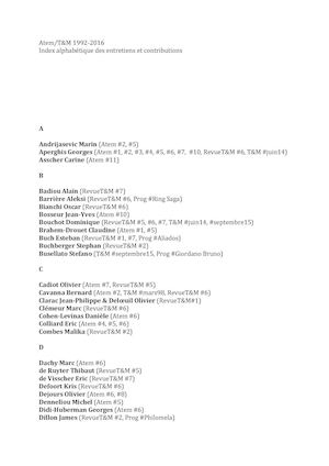 T&M-Index-Auteurs 1992-2016