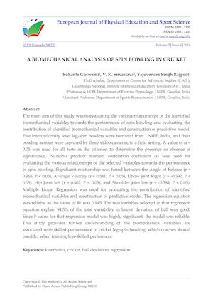 A BIOMECHANICAL ANALYSIS OF SPIN BOWLING IN CRICKET