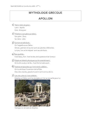 Mythologie Grecque Maïli Bessard + Camille Allard 6ème L