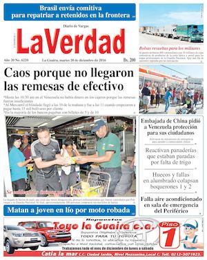 La Guaira, martes 20 de diciembre de 2016 Año 20 No. 6220