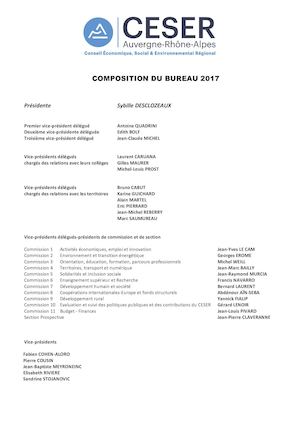2017 janvier Composition Bureau du CESER Auvergne-Rhône-Alpes