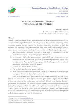 MULTICULTURALISM IN GEORGIA:  PROBLEMS AND PERSPECTIVES