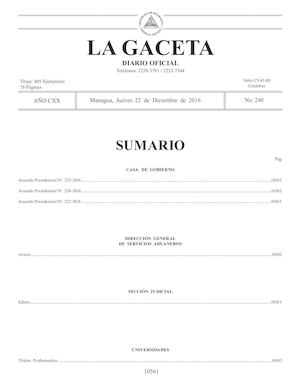Gaceta No 240 Jueves 22 De Diciembre De 2016