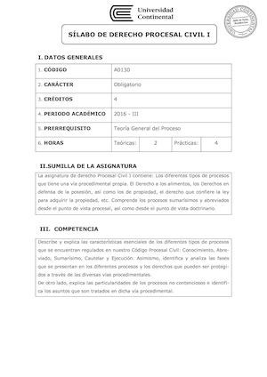 A0130 Silabo Derecho Procesal Civil I