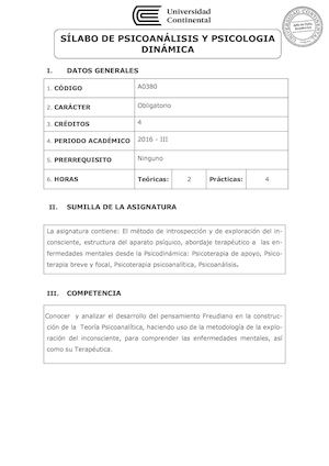 A0380 Silabo Psicoanalisis Y Psicología Dinamica
