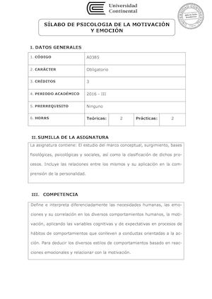 A0385 Silabo Psicologia De La Motivacion Y Emocion
