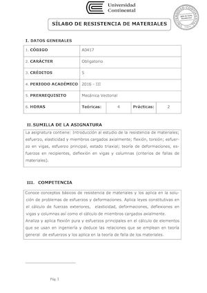 A0417 Silabo Resistencia De Materiales