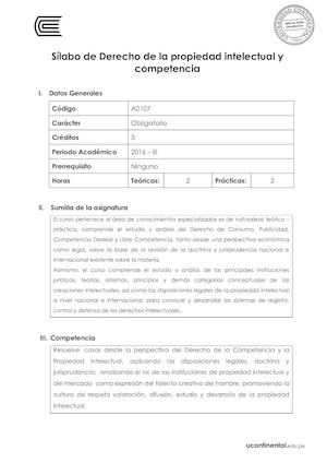 A0107 Silabo Derecho De La Propiedad Intelectual Y Competencia