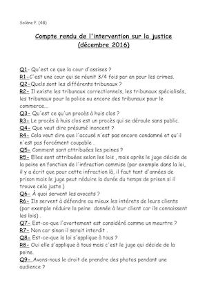 Compte rendu intervention sur la justice