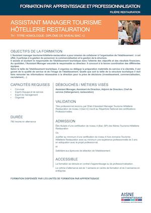 CFAHDF Th Assistant Manager Tourisme Hotellerie Restauration
