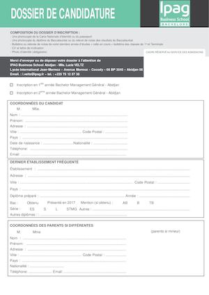 Dossier De Candidature Bachelor Abidjan