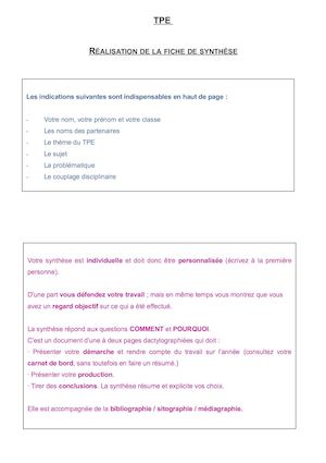 Fiche de Synthèse