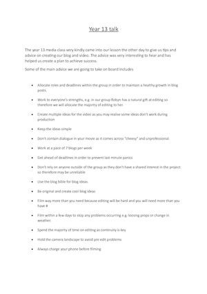 Year 13 Talk