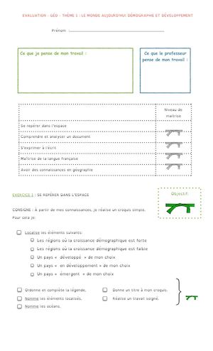 5ème - Géo Thème1 - Evaluation