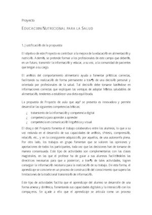 Proyecto EDUCACIÓN NUTRICIONAL PARA LA SALUD Francisco Javier Cervigon Ruckauer