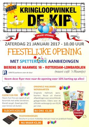 Openingsfolder Kringloopwinkel De Kip