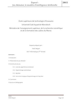 Exposé Intelligence Artificielle Akinator Fethi Najjari