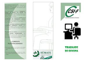 Tríptico de Trabajo en Oficinas con Pantallas de Visualización de datos