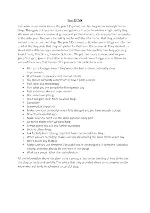 Year 13 Talk
