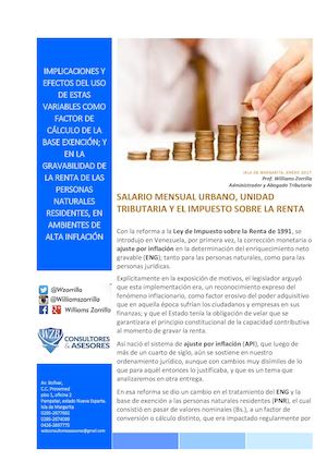 Impuesto Sobre La Renta, Salario Minimo Mensual Urbano Y Unidad Tributaria