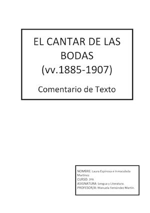 Comentario "El Cantar de las Bodas"