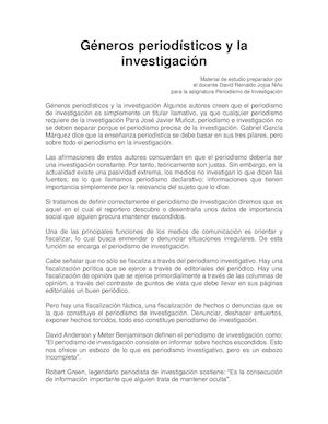 UNIDAD IV. Géneros Periodísticos y la Investigación