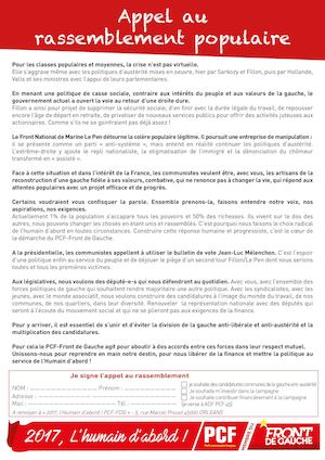 Appel Au Rassemblement Populaire. Pour des candidatures communes de la gauche anti-austérité.