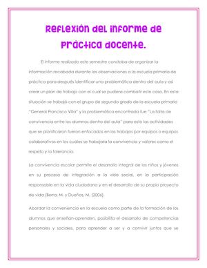 Reflexión Del Informe De Práctica E Informe De Práctica
