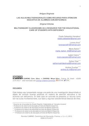 LAS AULAS MULTISENSORIALES COMO RECURSO PARA ATENCION EDUCATIVA DE ALUMNOS CON DEFICIENCIA