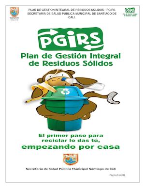 PGIRS PLAN DE GESTIÓN INTEGRAL DE RESIDUOS SÓLIDOS secretaria de salud publica municipal de cali