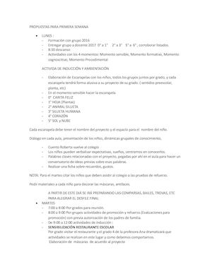Propuestas Para Primera Semana