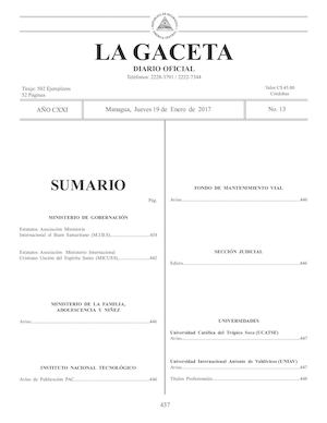 Gaceta No 13 Jueves 19 De Enero De 2017