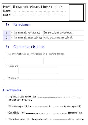 Prova Tema 6 Naturals vertebrats i invertebrats