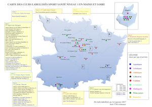 Carte Clubs Labellisés Sport Santé niveau 1 en Maine-et-Loire