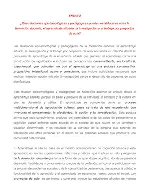 Emsayo, Formación Docente, El Aprendizaje Situado, La Investigación Y El Trabajo Por Proyectos De Aula