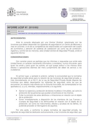 Informe UCSP 2010/002 - Funciones de los vigilantes de seguridad en centros de menores
