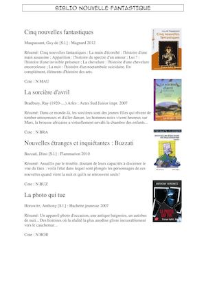 Bibliographie Nouvelle Fantastique