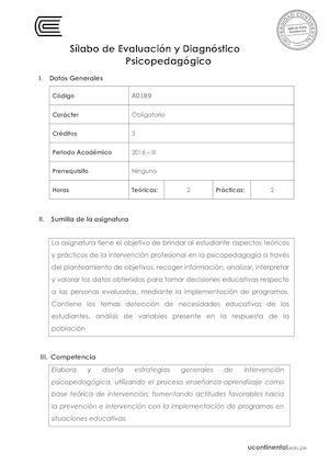 Silabo Evaluación Y Diagnostico Psicopedagogico