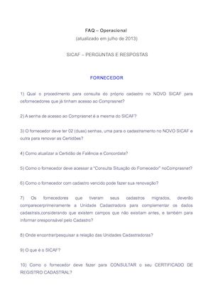 FAQ Operacional Fornecedor