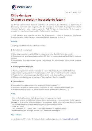 Offre de Stage : Chargé de projet Industrie du Futur