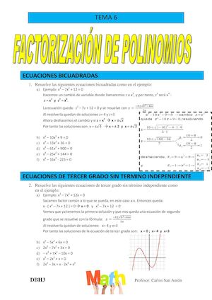 Dbh3 Tema6 Factorizar Polinomios Y Ecuaciones Bicuadradas