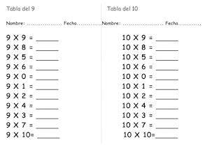 Tabla Del 9 Y 10