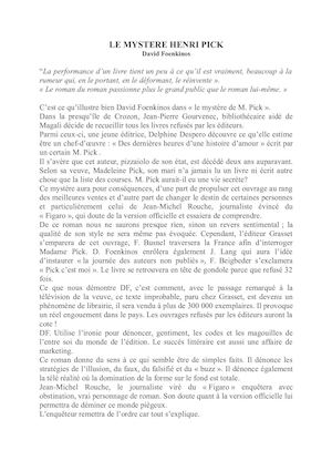 Le Mystere Henri Pick 1