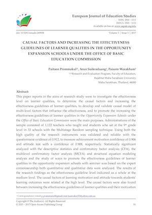 CAUSAL FACTORS AND INCREASING THE EFFECTIVENESS GUIDELINES OF LEARNER QUALITIES IN THE OPPORTUNITY EXPANSION SCHOOLS UNDER THE OFFICE OF BASIC EDUCATION COMMISSION