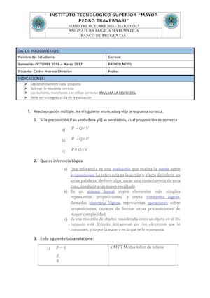 Cuestionario De Logica Matematica