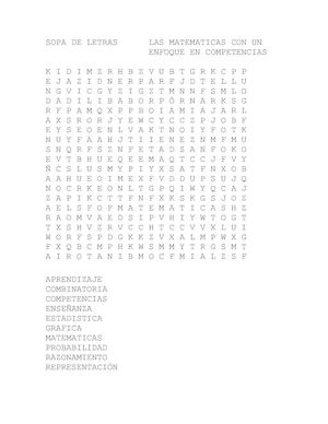 Sopa De Letras Las Matematicas Con Un