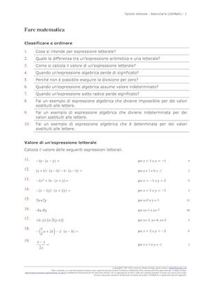 Calcolo Letterale Eserciziario Ubi Learning