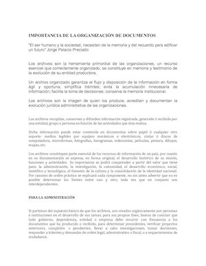 Importancia De La Organizacion De Docume