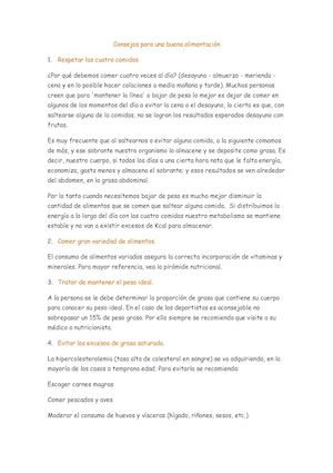 Consejos Para Una Buena Alimentación